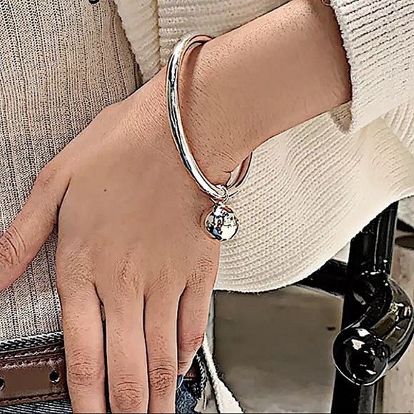 Drop Ball Sterling Silver Bangle Bracelet Ball Charm - Picture 2 of 15